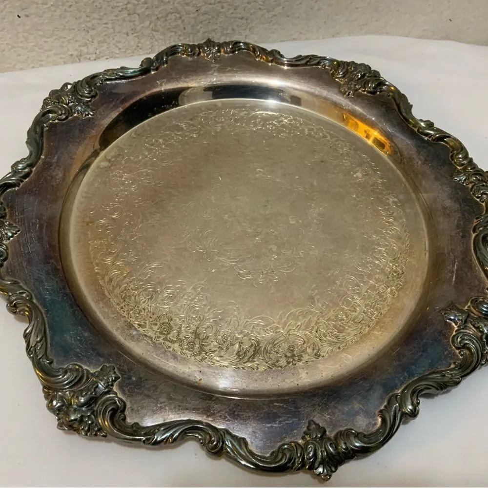 Webster Wilcox Round Silver Plate Serving Tray American Rose 5772 Intl Silver Co
